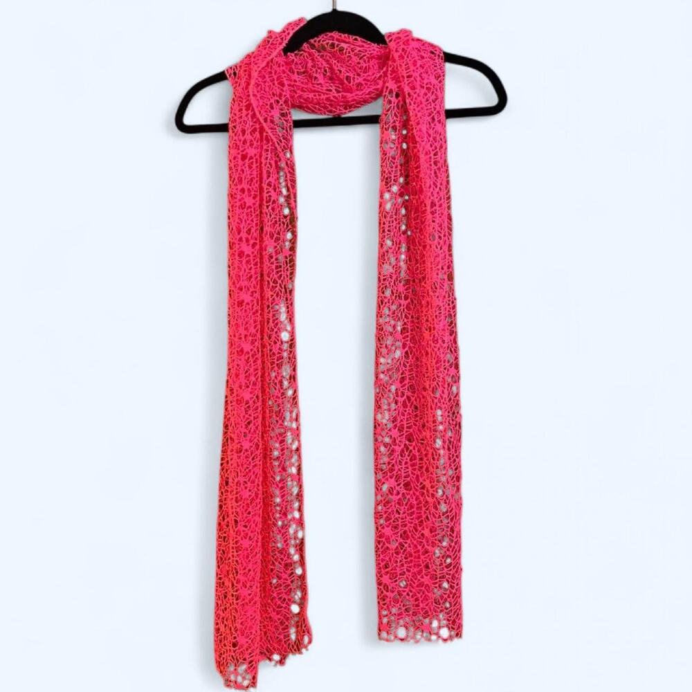 Y2K style Neon Pink Net Mesh Scarf 65" x 19"